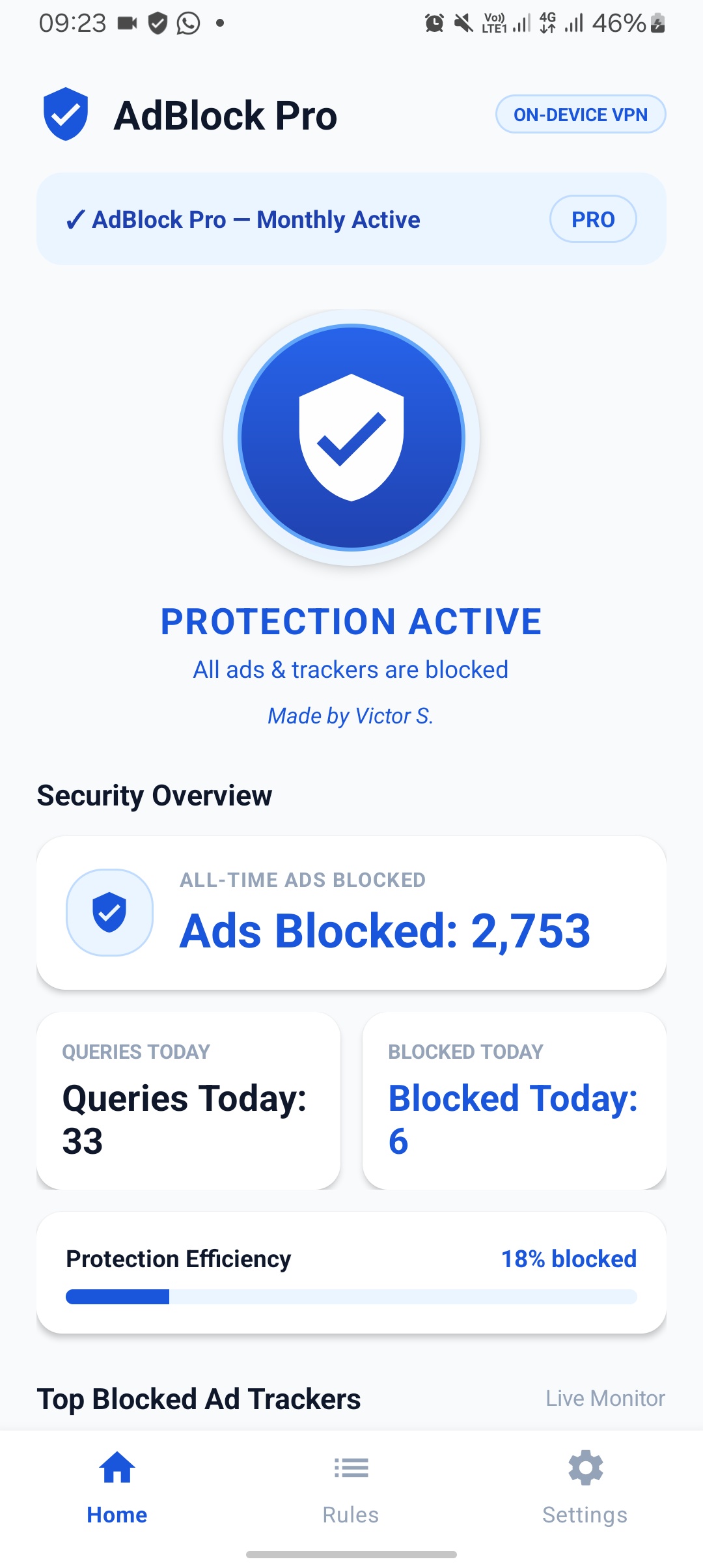 AdBlock app home screen